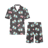 Camera Pattern Print Design 04 Men's V-Neck Short Pajama Set