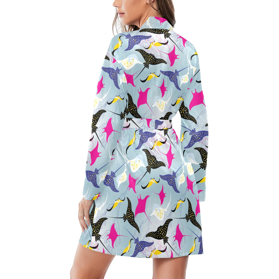 Stingray Pattern Print Design 01 Women's Long Sleeve Belted Night Robe