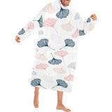 Black Gray Cream coral ginkgo leaves pattern Blanket Robe with Sleeves
