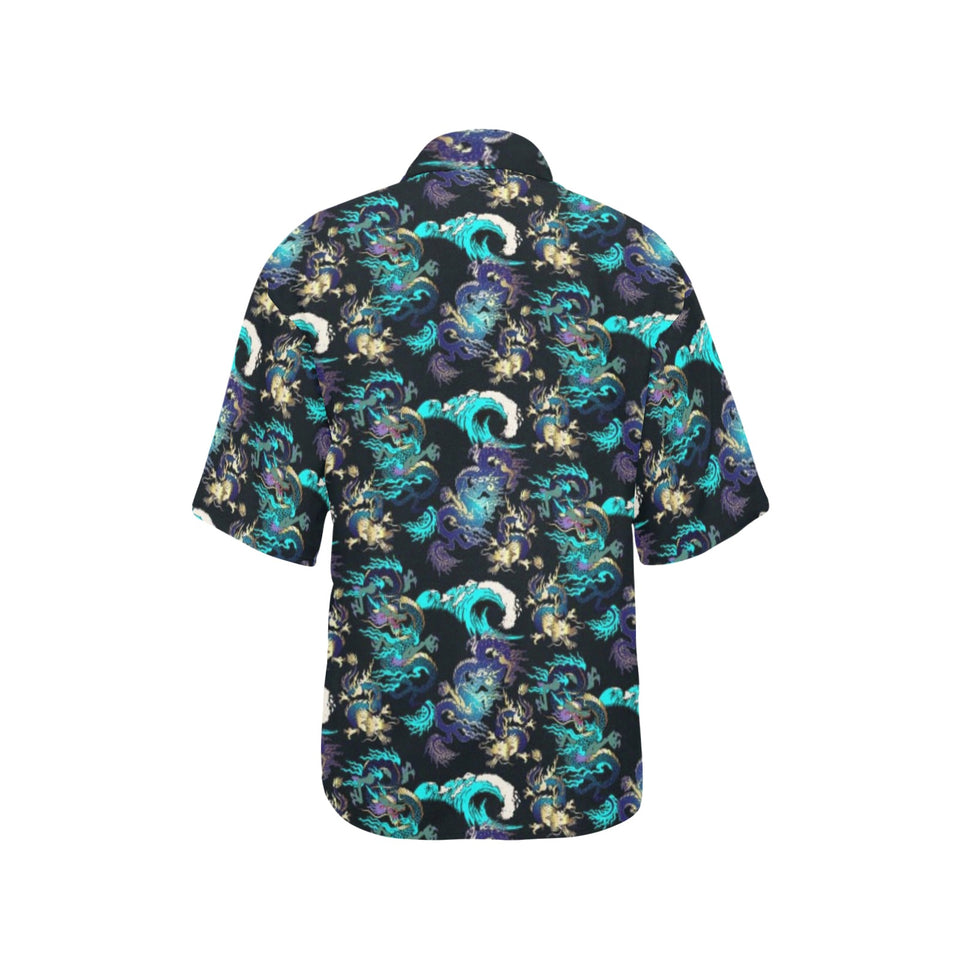 Dragon sea wave pattern Women's All Over Print Hawaiian Shirt