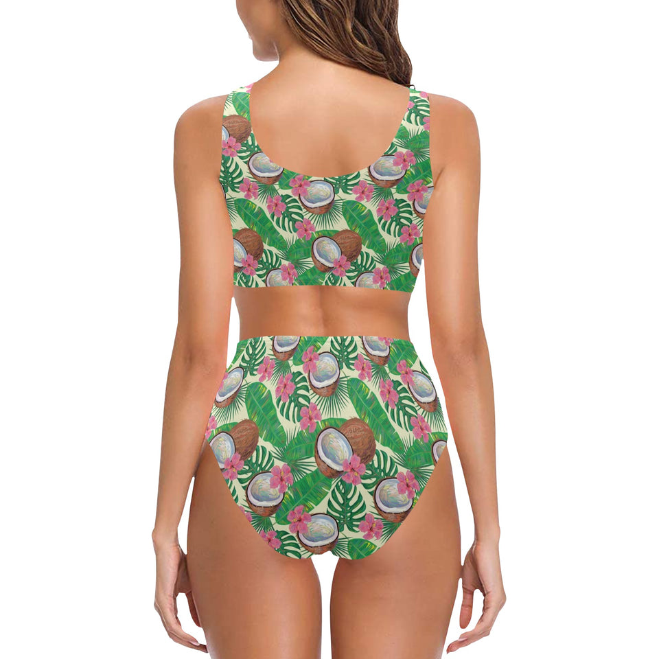 Coconut Pattern Print Design 01 Chest Bowknot High Waisted Bikini Swimsuit