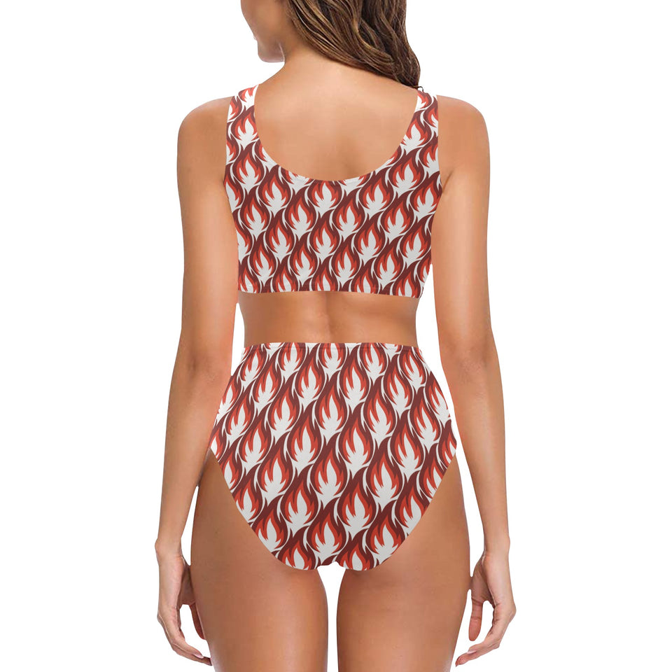 Fire flame symbol design pattern Chest Bowknot High Waisted Bikini Swimsuit