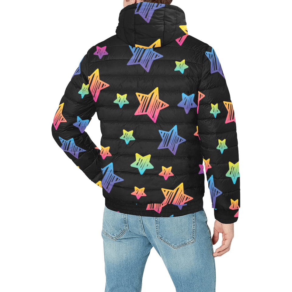 Colorful star pattern Men's Padded Hooded Jacket