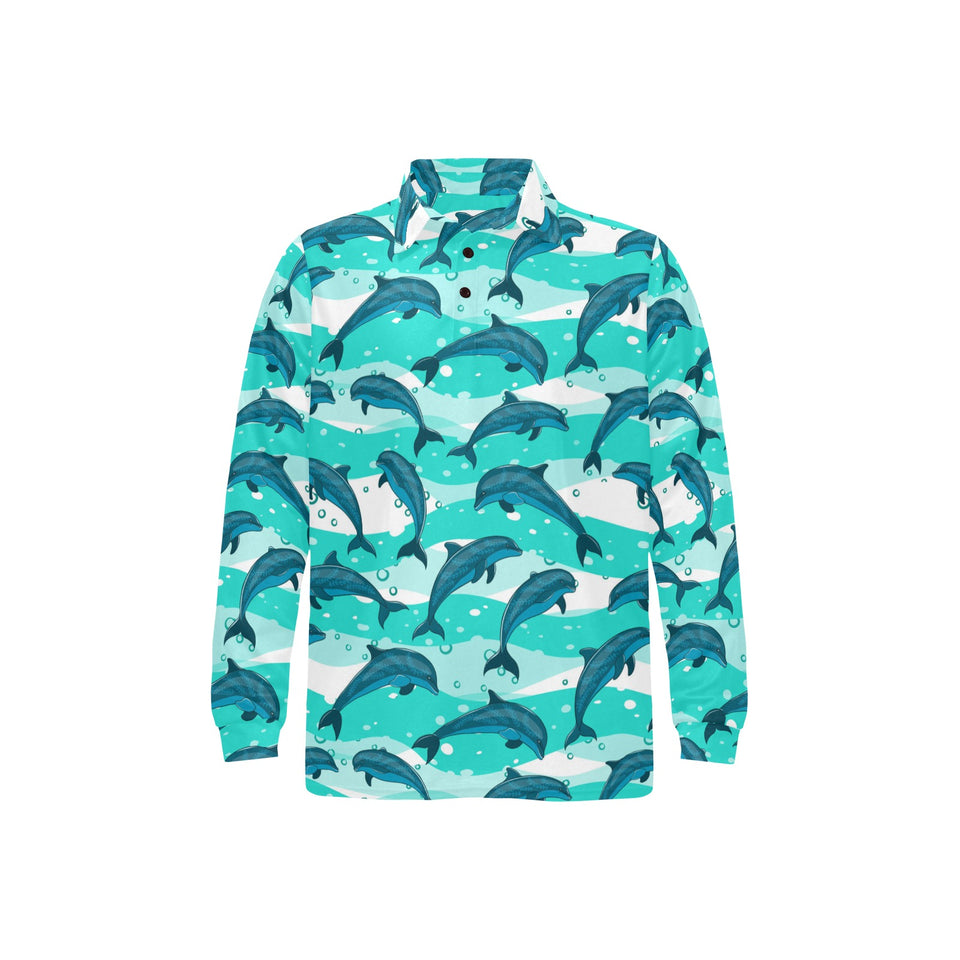 Dolphin sea pattern Men's Long Sleeve Polo Shirt