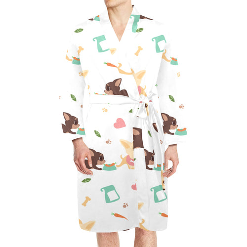Cute Chihuahua puppie pattern Men's Long Sleeve Belted Night Robe