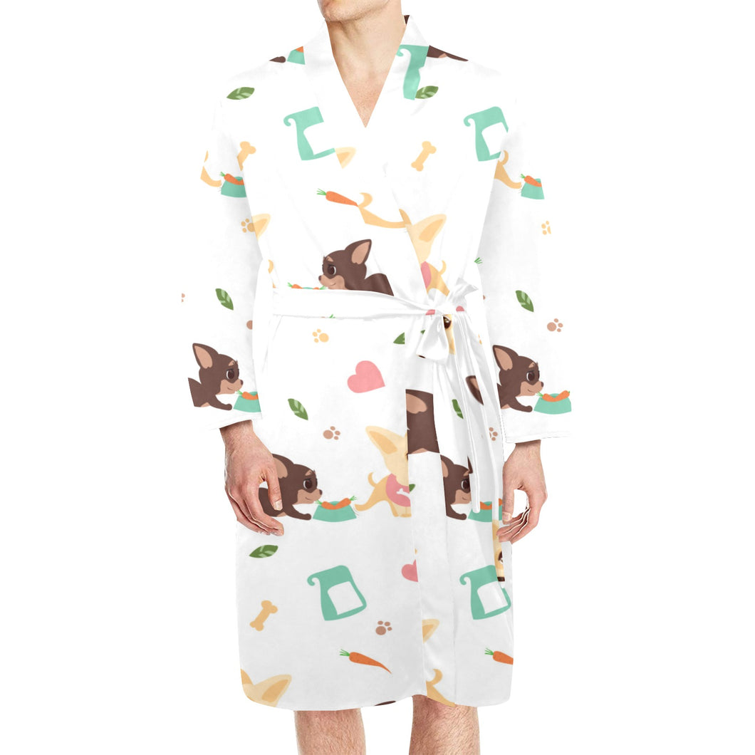 Cute Chihuahua puppie pattern Men's Long Sleeve Belted Night Robe