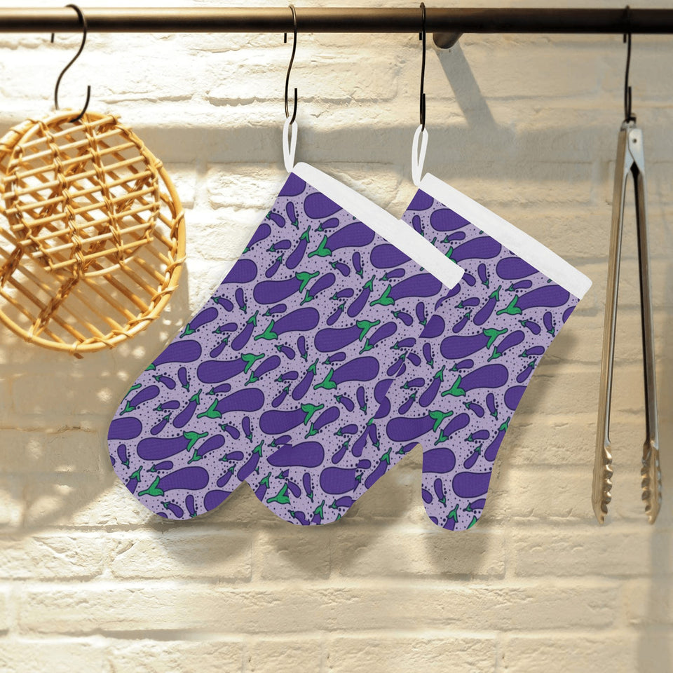 Eggplant Pattern Print Design 03 Heat Resistant Oven Mitts