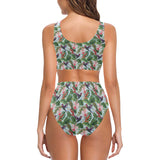 Hummingbird Pattern Print Design 05 Chest Bowknot High Waisted Bikini Swimsuit