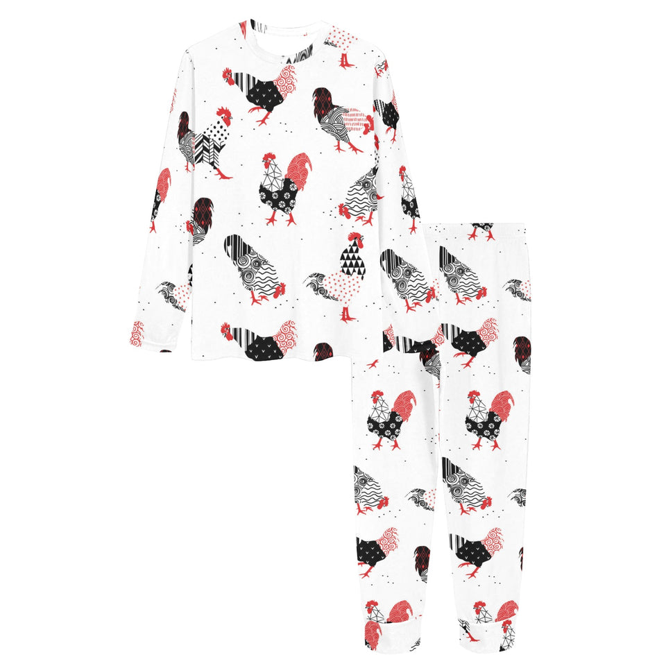 Cool rooster chicken cock floral ornament backgrou Women's All Over Print Pajama Set