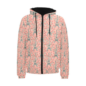 Eiffel Tower Flower Pattern Design 03 Men's Padded Hooded Jacket
