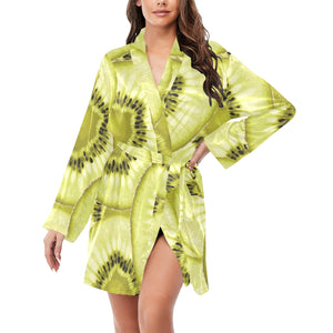 Sliced kiwi pattern Women's Long Sleeve Belted Night Robe