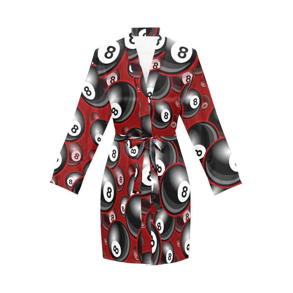 Billiard Ball Pattern Print Design 05 Women's Long Sleeve Belted Night Robe