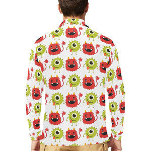 Alien Pattern Print Design 05 Men's Long Sleeve Polo Shirt