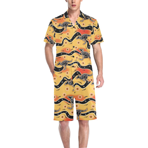 Kangaroo Australian aboriginal art pattern Men's V-Neck Short Pajama Set