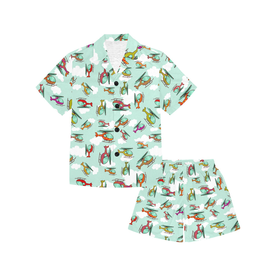 Helicopter design pattern Kids' Boys' Girls' V-Neck Short Pajama Set