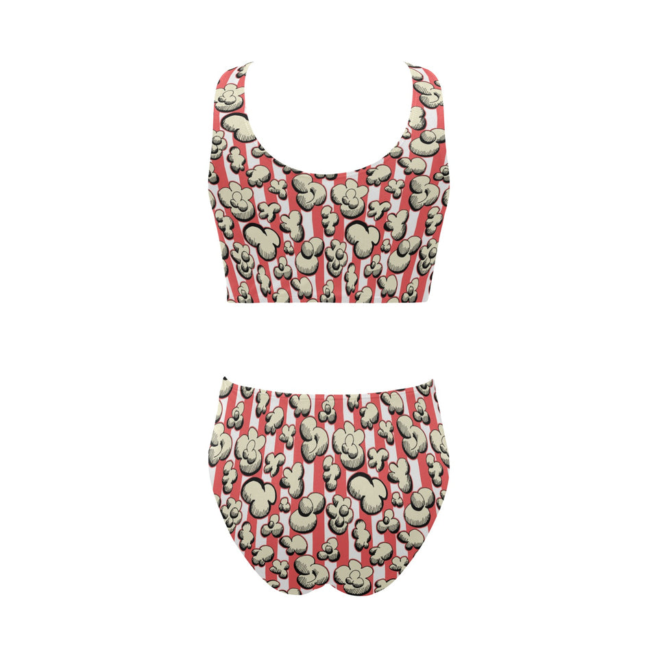 Popcorn Pattern Print Design 05 Chest Bowknot High Waisted Bikini Swimsuit
