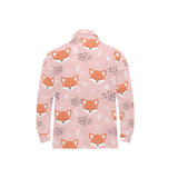 Cute fox pattern pink background Men's Long Sleeve Polo Shirt