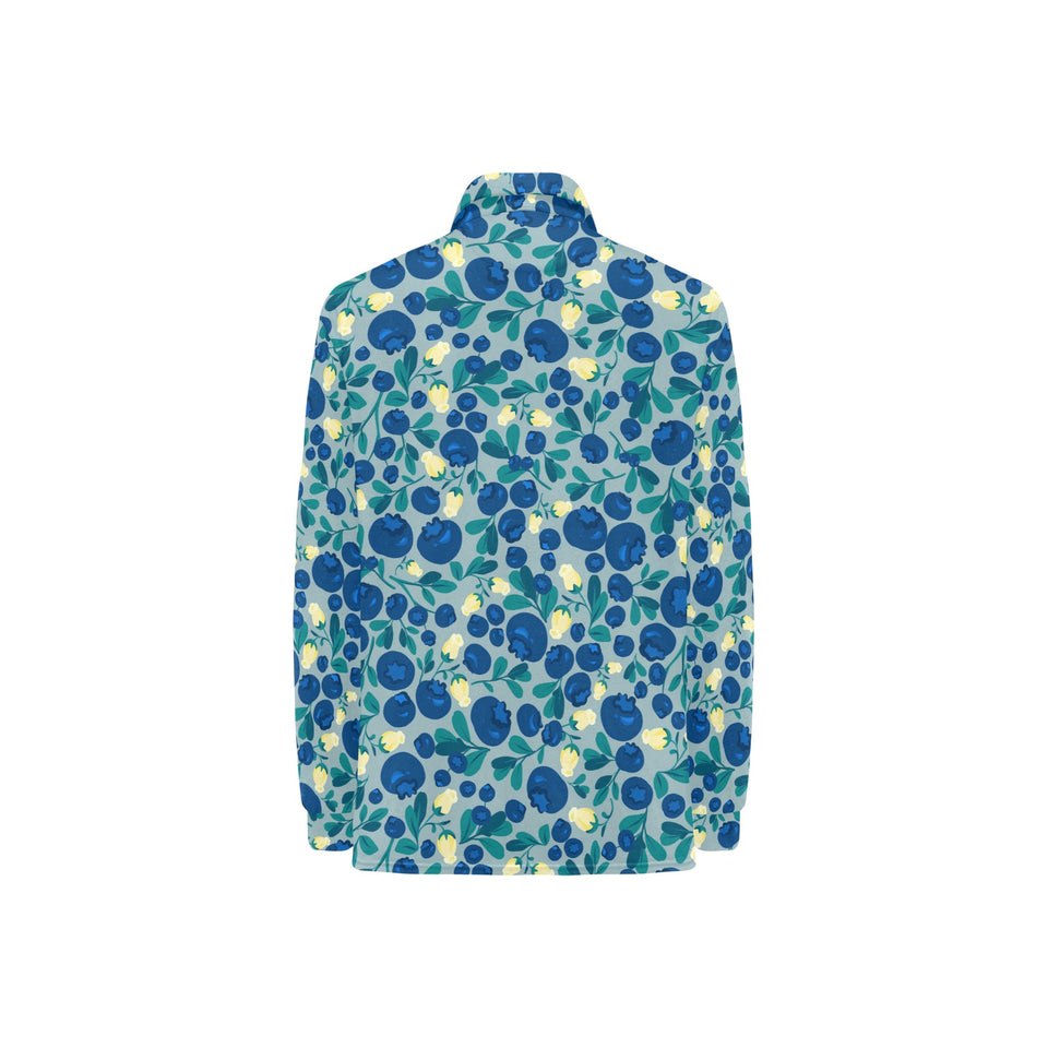 blueberry design pattern Women's Long Sleeve Polo Shirt