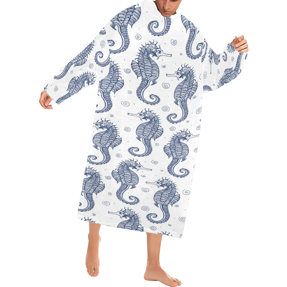 Seahorse pattern background Blanket Robe with Sleeves