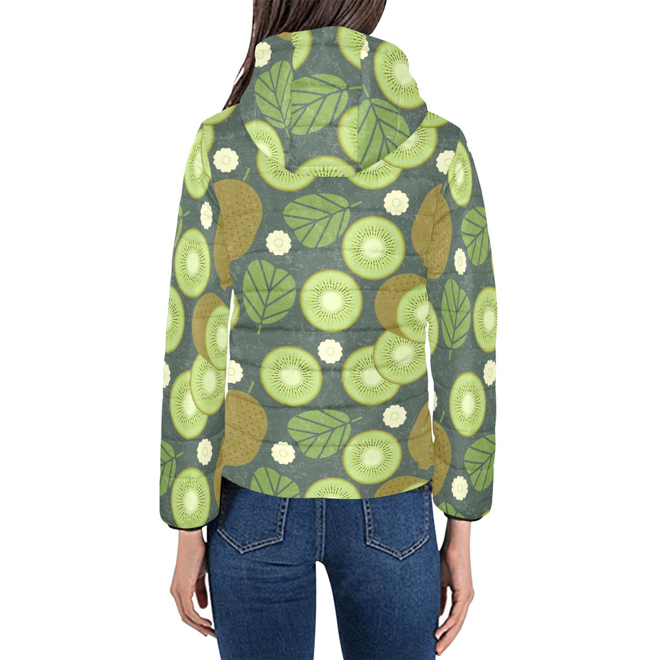 Whole sliced kiwi leave and flower Women's Padded Hooded Jacket