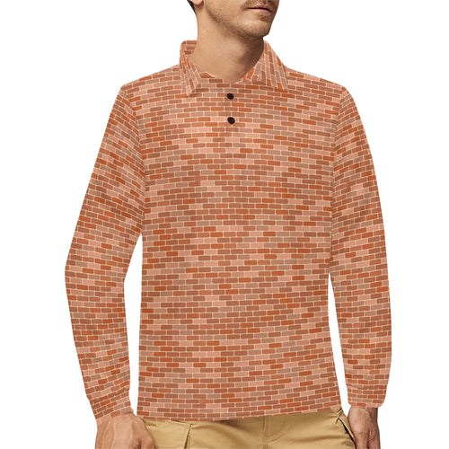Brick Printed Pattern Print Design 02 Men's Long Sleeve Polo Shirt