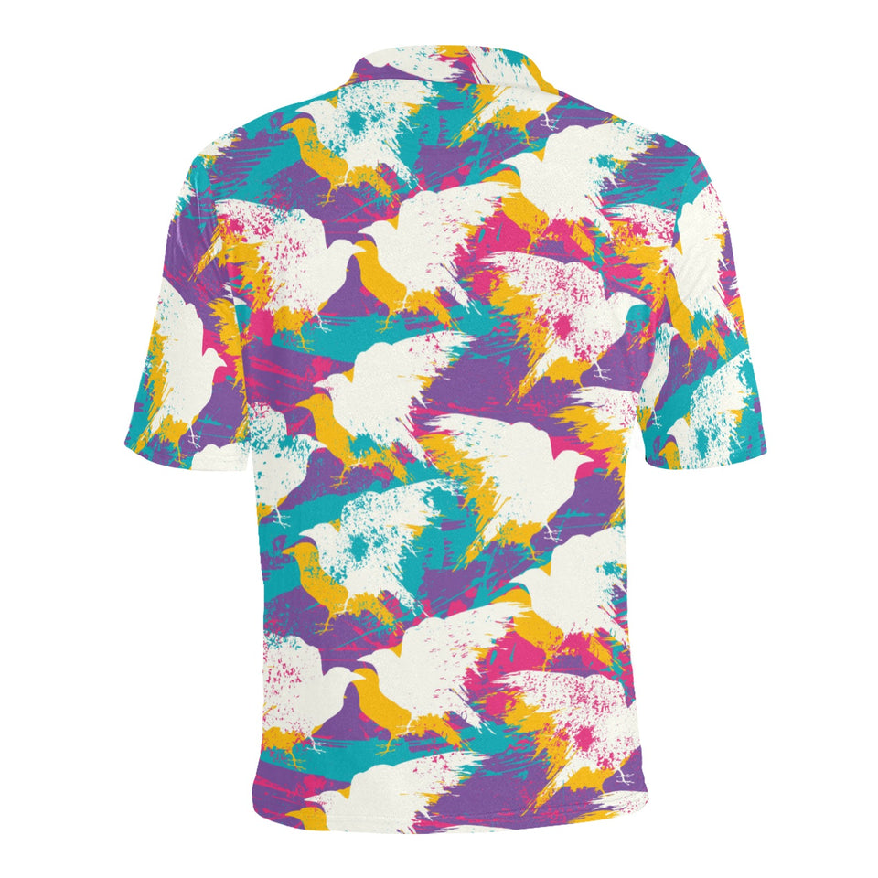 Colorful crow illustration pattern Men's All Over Print Polo Shirt