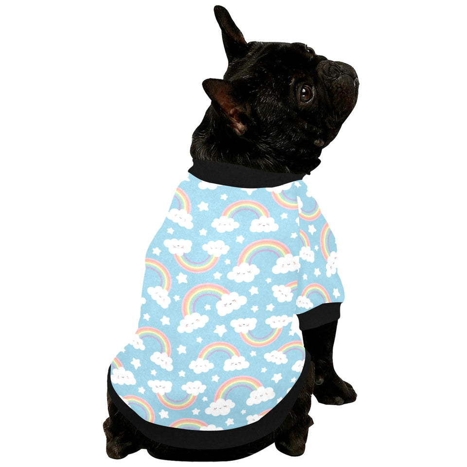 Cute rainbow clound star pattern blue background All Over Print Pet Dog Round Neck Fuzzy Shirt