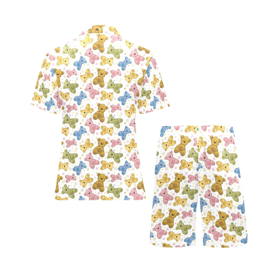 Teddy Bear Pattern Print Design 01 Men's V-Neck Short Pajama Set