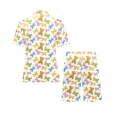 Teddy Bear Pattern Print Design 01 Men's V-Neck Short Pajama Set