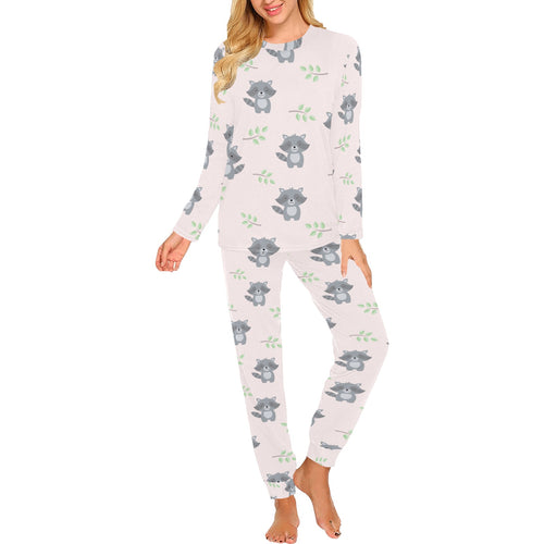 cute raccoons leaves pattern Women's All Over Print Pajama Set