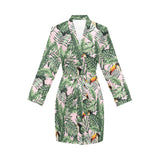 Toucan tropical green jungle palm pattern Women's Long Sleeve Belted Night Robe