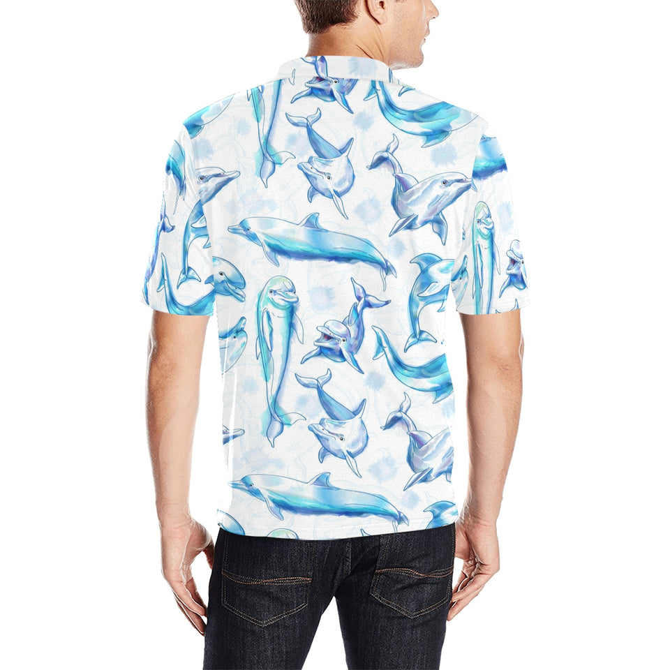 Watercolor dolphin pattern Men's All Over Print Polo Shirt