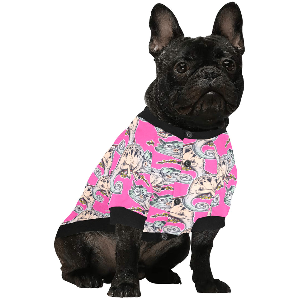 Chameleon lizard pattern pink background All Over Print Pet Dog Round Neck Fuzzy Shirt