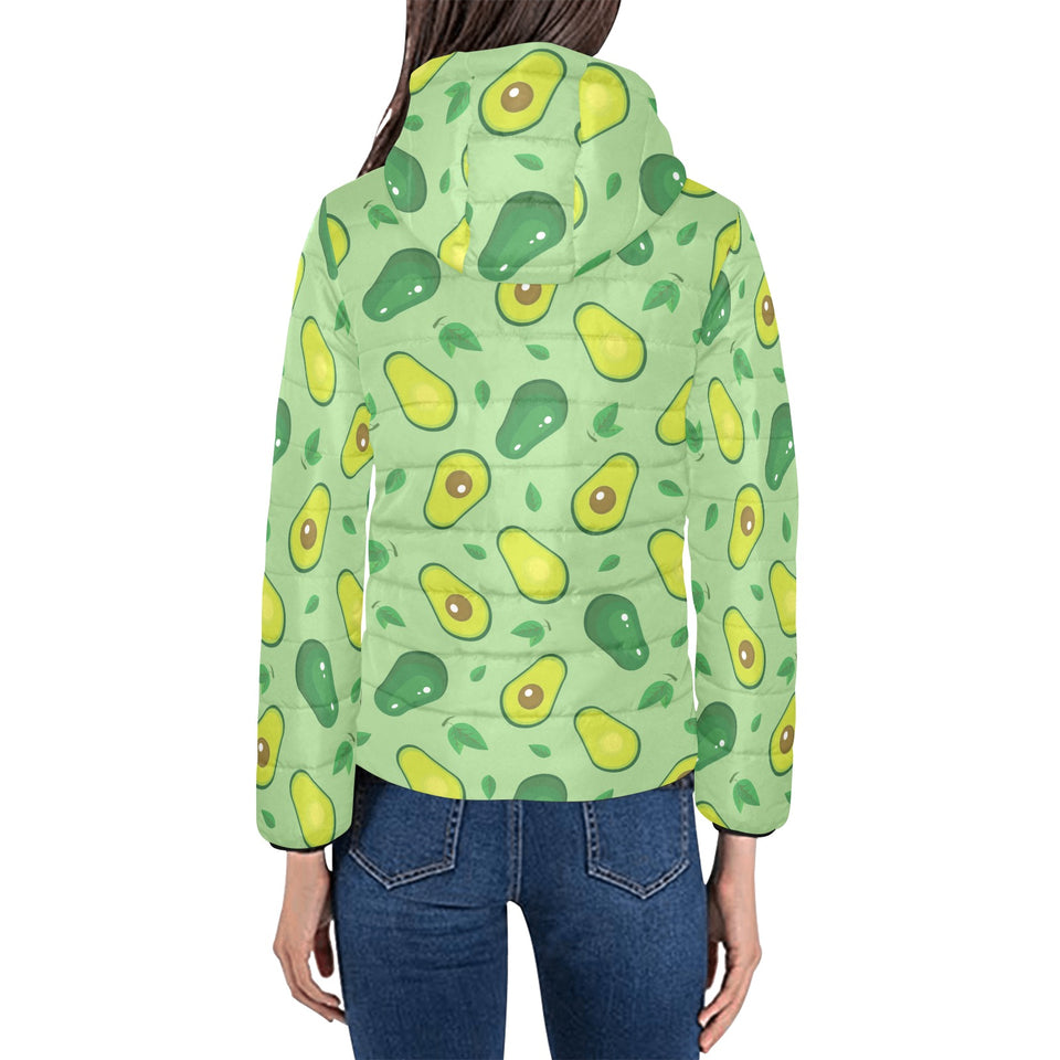 Avocado pattern green background Women's Padded Hooded Jacket