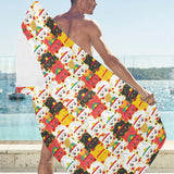 Colorful Maneki neko cat pattern Beach Towel