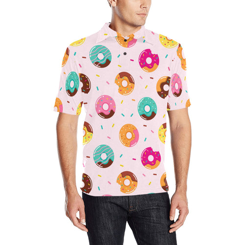 Donut pattern glaze pink background Men's All Over Print Polo Shirt