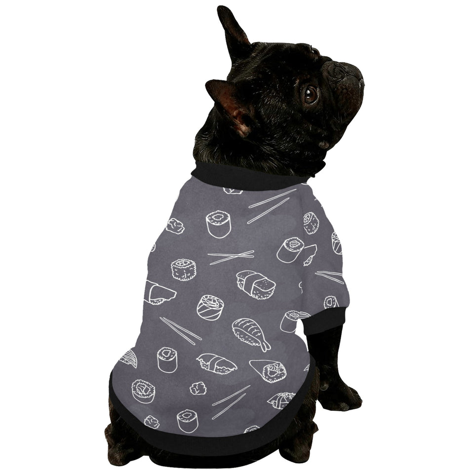 sushi pattern black background All Over Print Pet Dog Round Neck Fuzzy Shirt