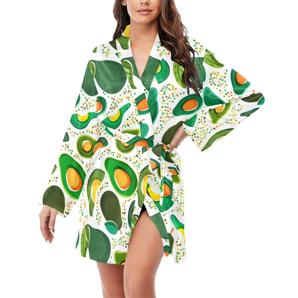 Avocado design pattern Women's Long Sleeve Belted Night Robe
