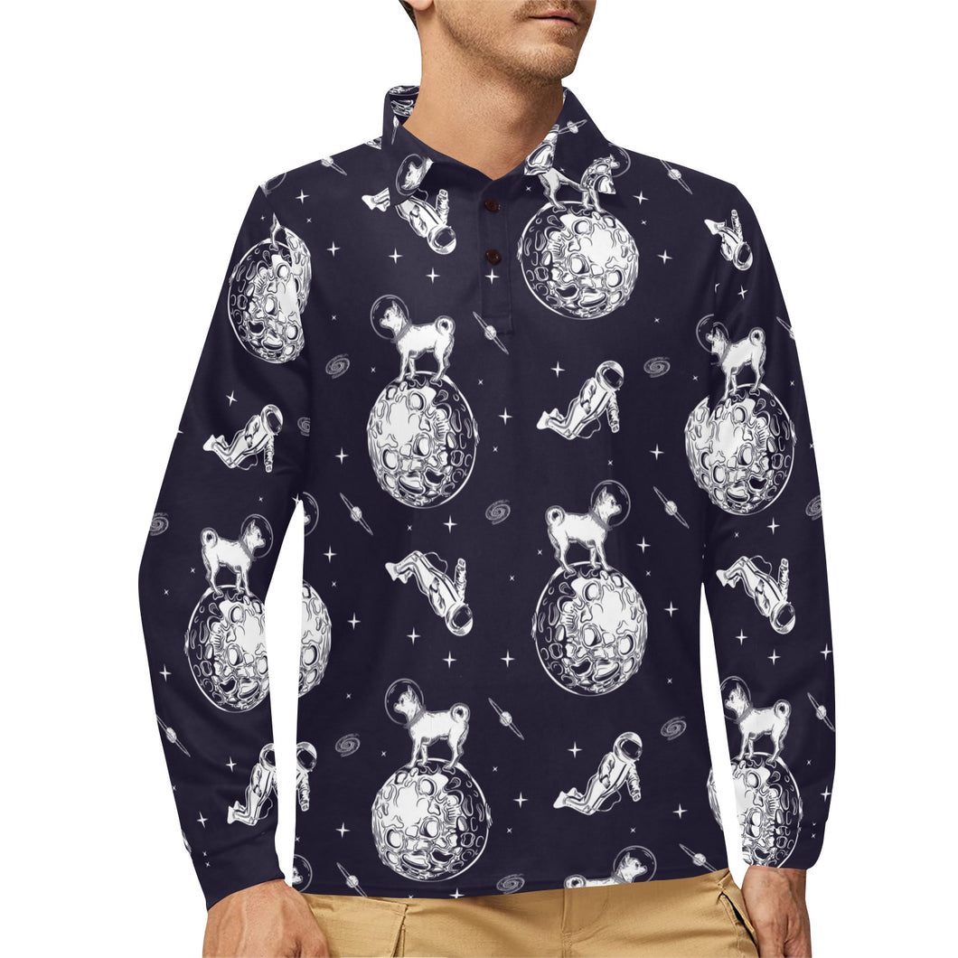 Chihuahua space helmet. astronaut pattern Men's Long Sleeve Polo Shirt