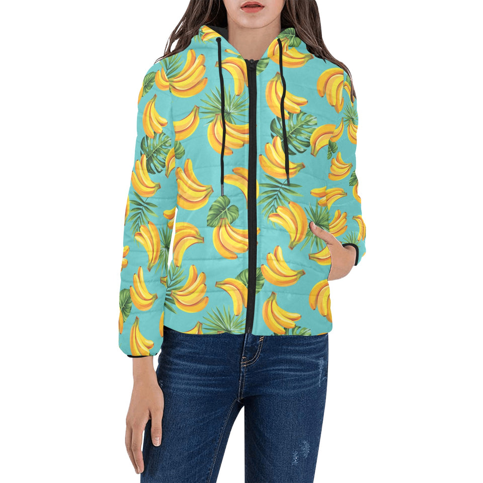 Banana Palm Leaves pattern background Women's Padded Hooded Jacket