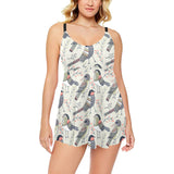 Pigeon Pattern Print Design 04 Chest Sexy Pleated Two Piece Swim Dress