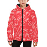 sushi pattern red background Kids' Boys' Girls' Padded Hooded Jacket