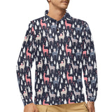 Deers Winter Christmas pattern Men's Long Sleeve Polo Shirt