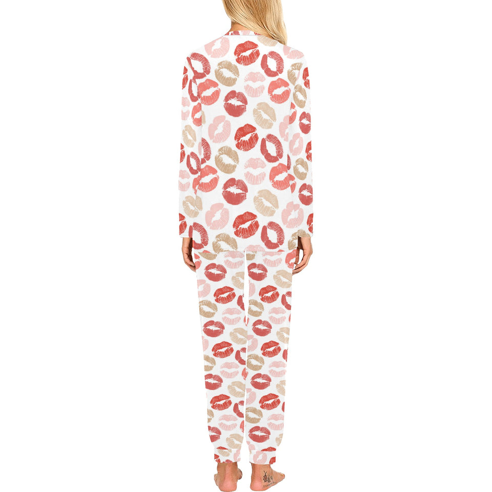 Lips Pattern Print Design 04 Women's All Over Print Pajama Set