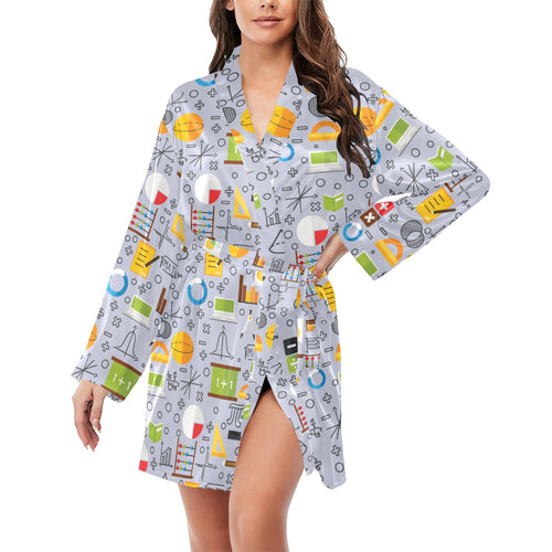 Math Pattern Print Design 04 Women's Long Sleeve Belted Night Robe