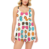Sun Glasses Pattern Print Design 03 Chest Sexy Pleated Two Piece Swim Dress