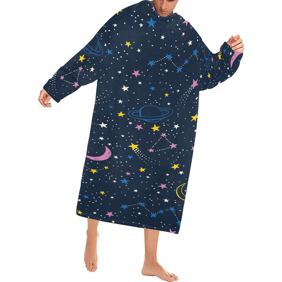space pattern with planets, comets, constellations Blanket Robe with Sleeves