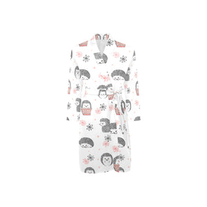 Hedgehog Pattern Print Design 02 Men's Long Sleeve Belted Night Robe