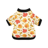 Maple leaf oak leaf acorns beige striped backgroun All Over Print Pet Dog Round Neck Fuzzy Shirt