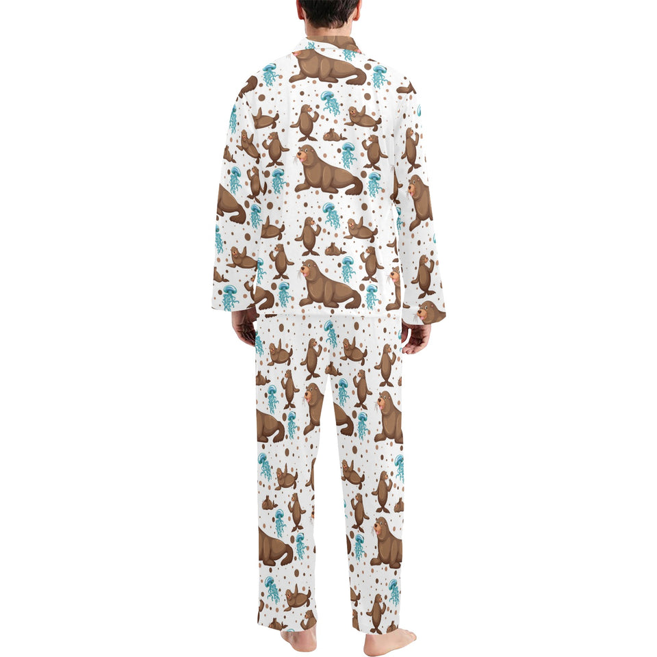 sea lion Seals jellyfish pattern Men's Long Pajama Set